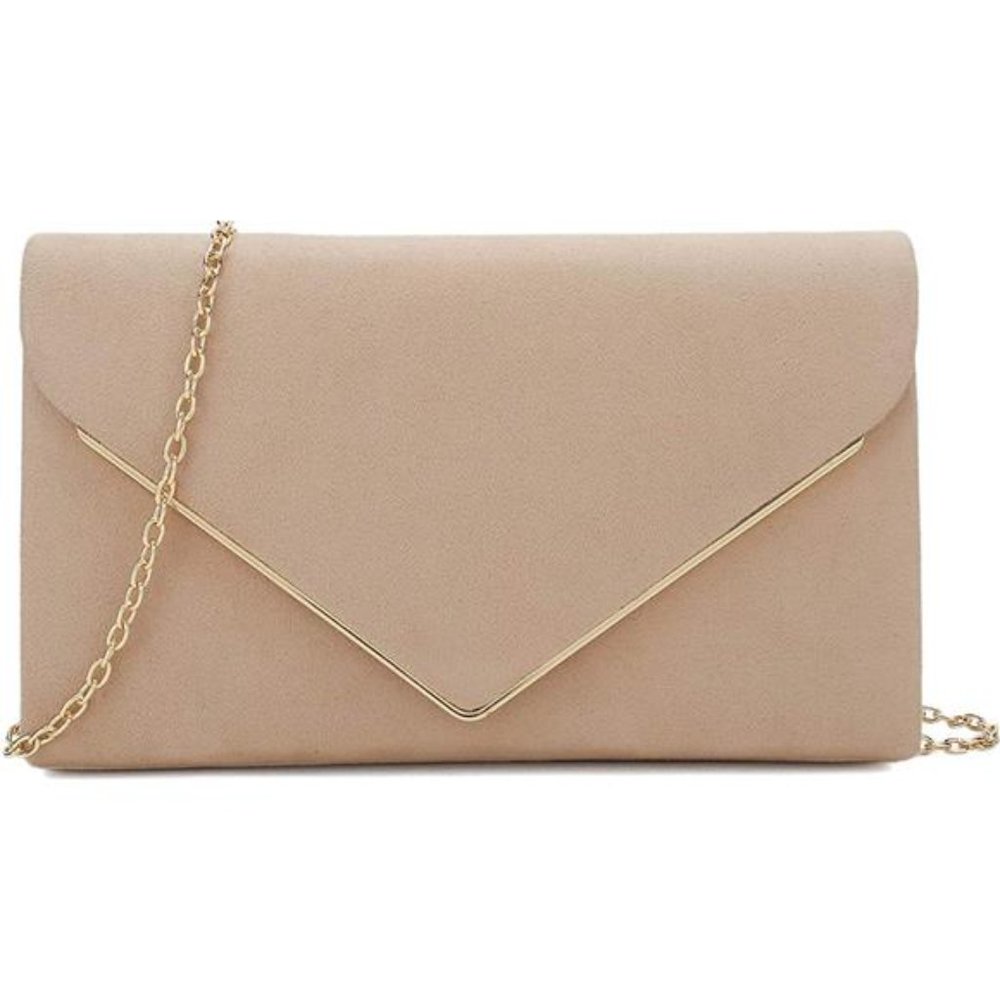 Faux Suede Clutch Bag Elegant Metal Binding Evening Purse for Wedding Prom Party